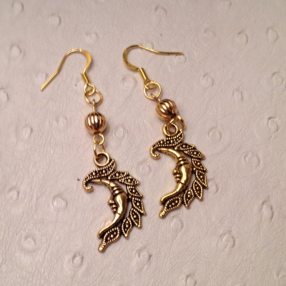 18K gold bead/moon earrings -  I love you to the moon and back! earrings